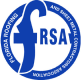 Blue and white circular logo for the Florida Roofing and Sheet Metal Contractors Association (FRSA), with a large stylized "f" and "RSA" in the center. The association name encircles the logo.