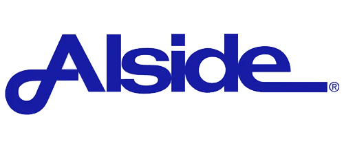 The image shows the Alside logo with the word "Alside" in bold, blue letters on a transparent background.
