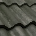Close-up view of wavy, overlapping gray roof tiles with a textured, matte surface. The tiles are arranged in a repeating pattern.
