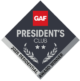 Diamond-shaped GAF President’s Club badge with two stars and laurel branches below the text, and “2025 Residential Award Winner” written on a silver ribbon at the bottom.